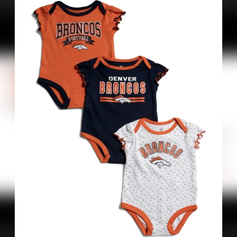 Denver Broncos Baby Bodysuits Set Of 3 NWT